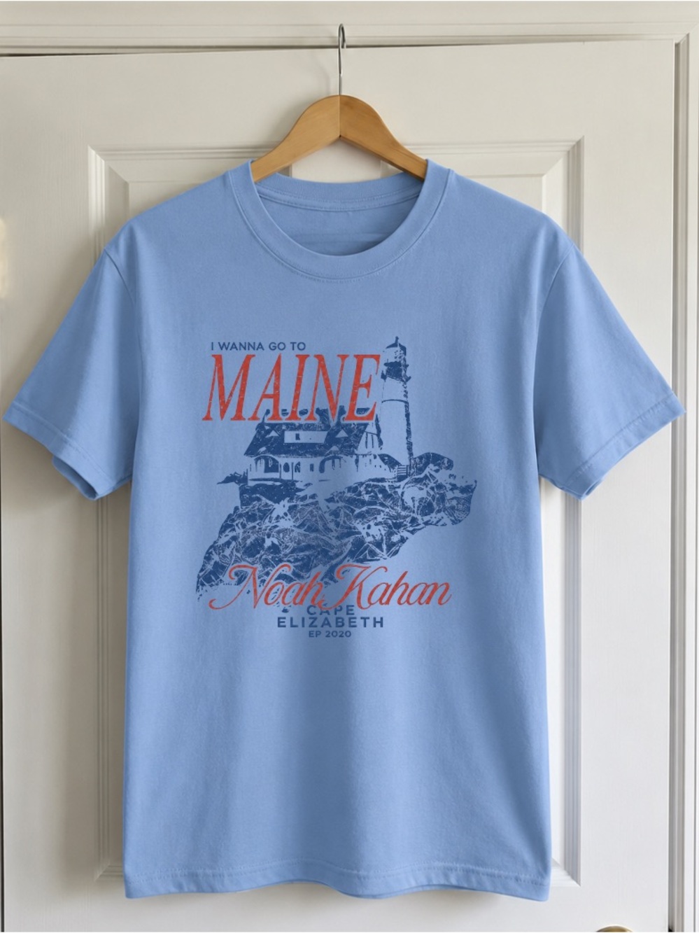 Noah Kahan "Cape Elizabeth" Graphic T-Shirt Oversized Light Blue